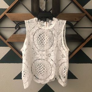 White lace sleeveless blouse with gold zipper back